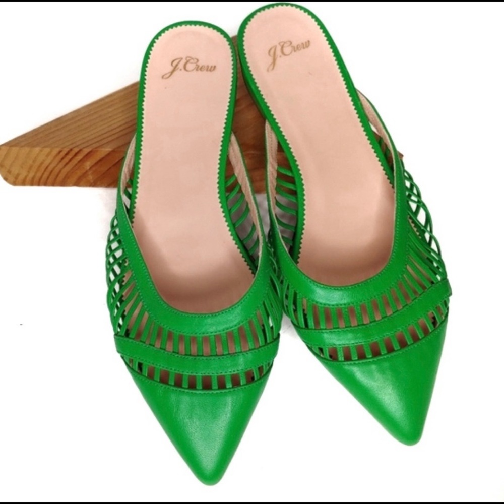 J.Crew Leather Cage Gwen Green Mule Flats 10